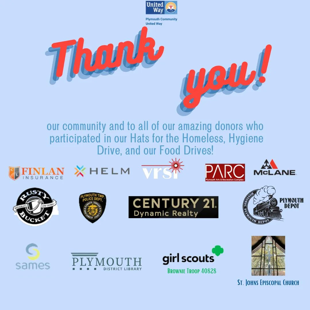 PCUW is so incredibly grateful to our amazing community and our wonderful donors! Because of all of you, we were able to have 3, very, successful drives these last few months. Thank you all so much! We cannot wait for another successful year of giving. #PCUW #PlymouthUnitedWay 💙