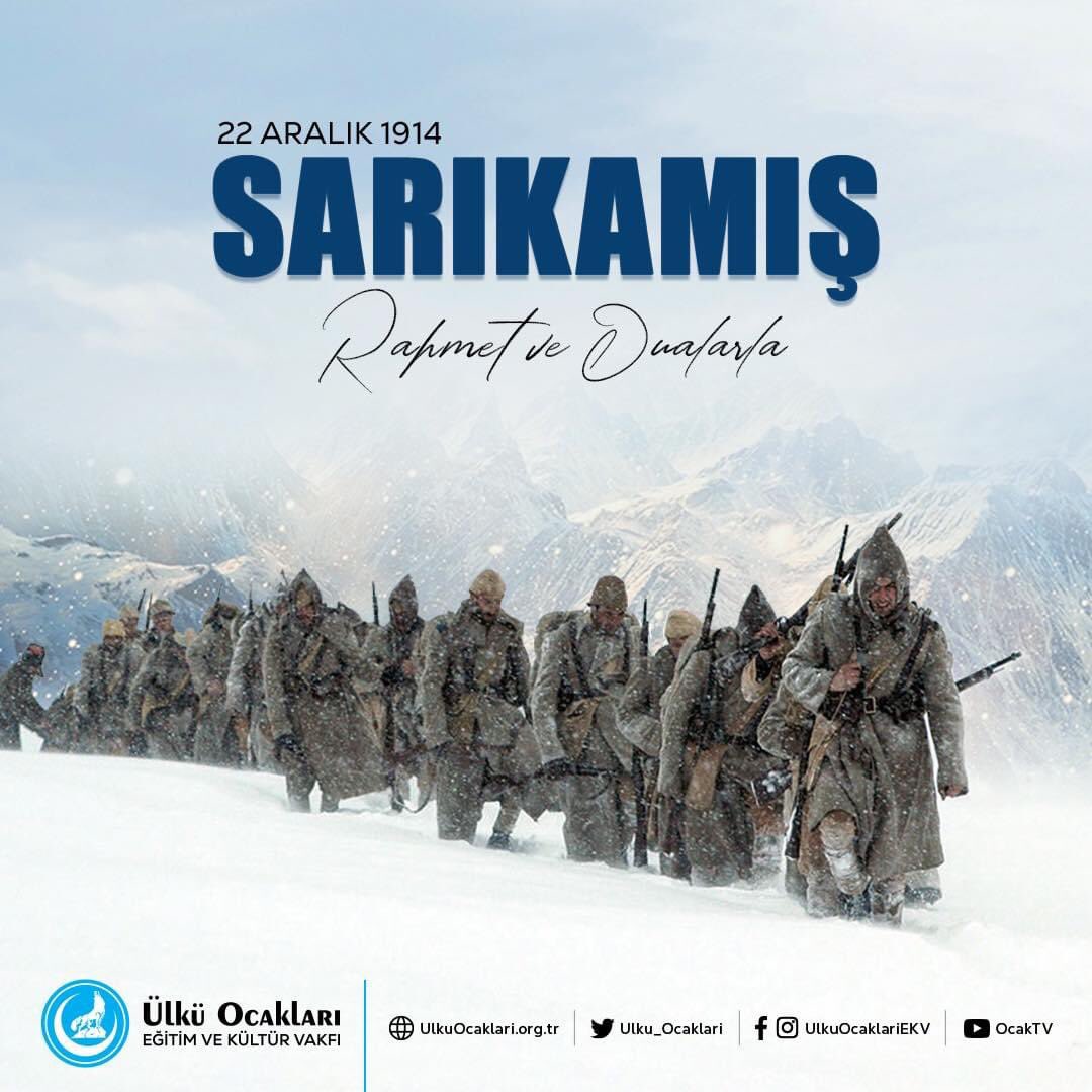 #SarıkamışHarekatı’nın yıl dönümünde tüm şehitlerimizi rahmet ve minnetle anıyoruz.Rabbim mekanlarını cennet eylesin.
Dualarımız kabul Cumamız kutlu olsun.