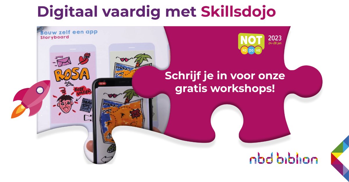 Kom jij naar de #NOT? Bezoek dan ook zeker een van onze gratis workshops op 25 en 27 januari! Ervaar live hoe jij jouw klas het slimst digitaal geletterd maakt 🚀

Inschrijven kan hier ➡️ bit.ly/3jp4EtS

#skillsdojo #nbdbiblion #notbeurs #leesbevordering #digitaalvaardig