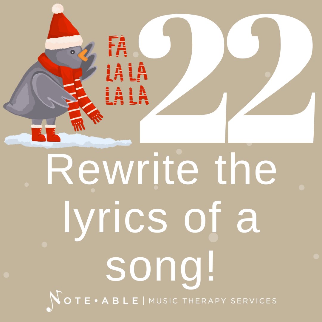 noteables's tweet photo. 12 Days of MUSIC! 🎶📯🔔🎁🎄

Rewrite the lyrics of a song!

Analyze the lyrics to one of your favorite songs and switch up the lyrics! What would you add and/or take away?

#12daysofmusic #MusicIsForEveryone #NMTS https://t.co/oNzjZgJpBC
