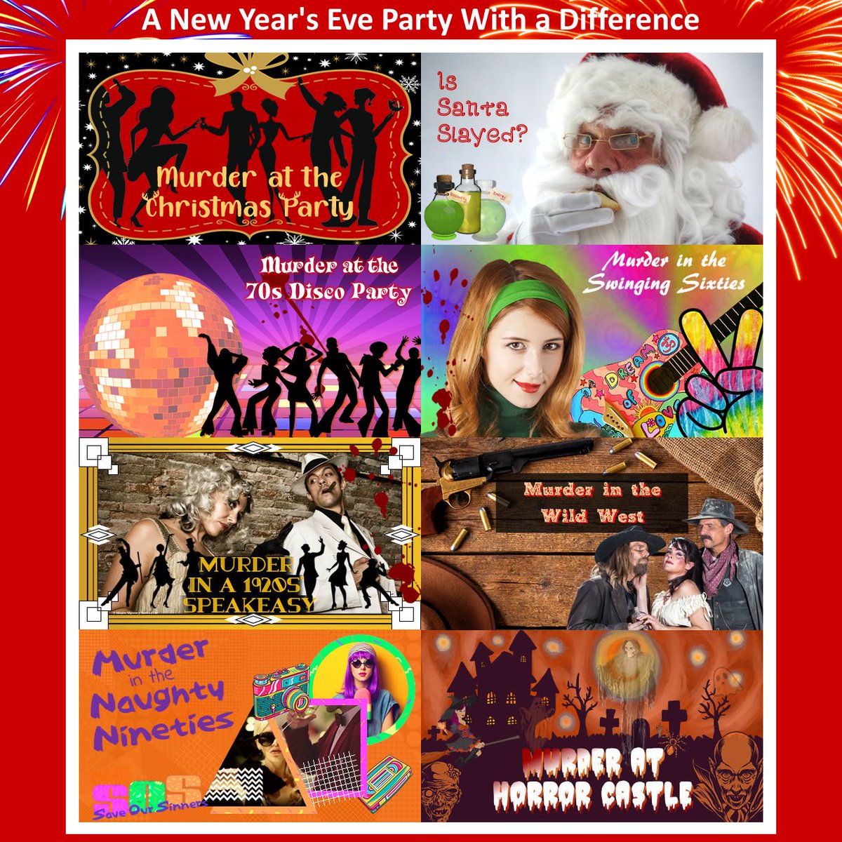 Maple Mystery Games - fun murder mystery parties (@maplemysterygms) on Twitter photo Fancy a different New Year's Eve party? 
Try a murder mystery game for 6-14 players; 8 fun themes.
Adults & most teens; "Is Santa Slayed?" is family-friendly.
maplemysterygames.com
#NewYearsEve #ChristmasParty #ChristmasParties Fancy a different New Year's Eve party? 
Try a murder mystery game for 6-14 players; 8 fun themes.
Adults & most teens; "Is Santa Slayed?" is family-friendly.
maplemysterygames.com
#NewYearsEve #ChristmasParty #ChristmasParties