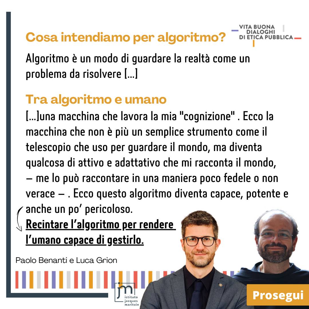 ilMaritain's tweet photo. ✍️"Vita Buona. Dialoghi di Etica pubblica su "𝗘𝘁𝗶𝗰𝗮 𝗱𝗲𝗹 𝗱𝗶𝗴𝗶𝘁𝗮𝗹𝗲" con Padre @paolobenanti e Luca Grion
"Cosa intendiamo per algoritmo?"
https://t.co/nc2MakcpfE https://t.co/Vd4YUB2nMx