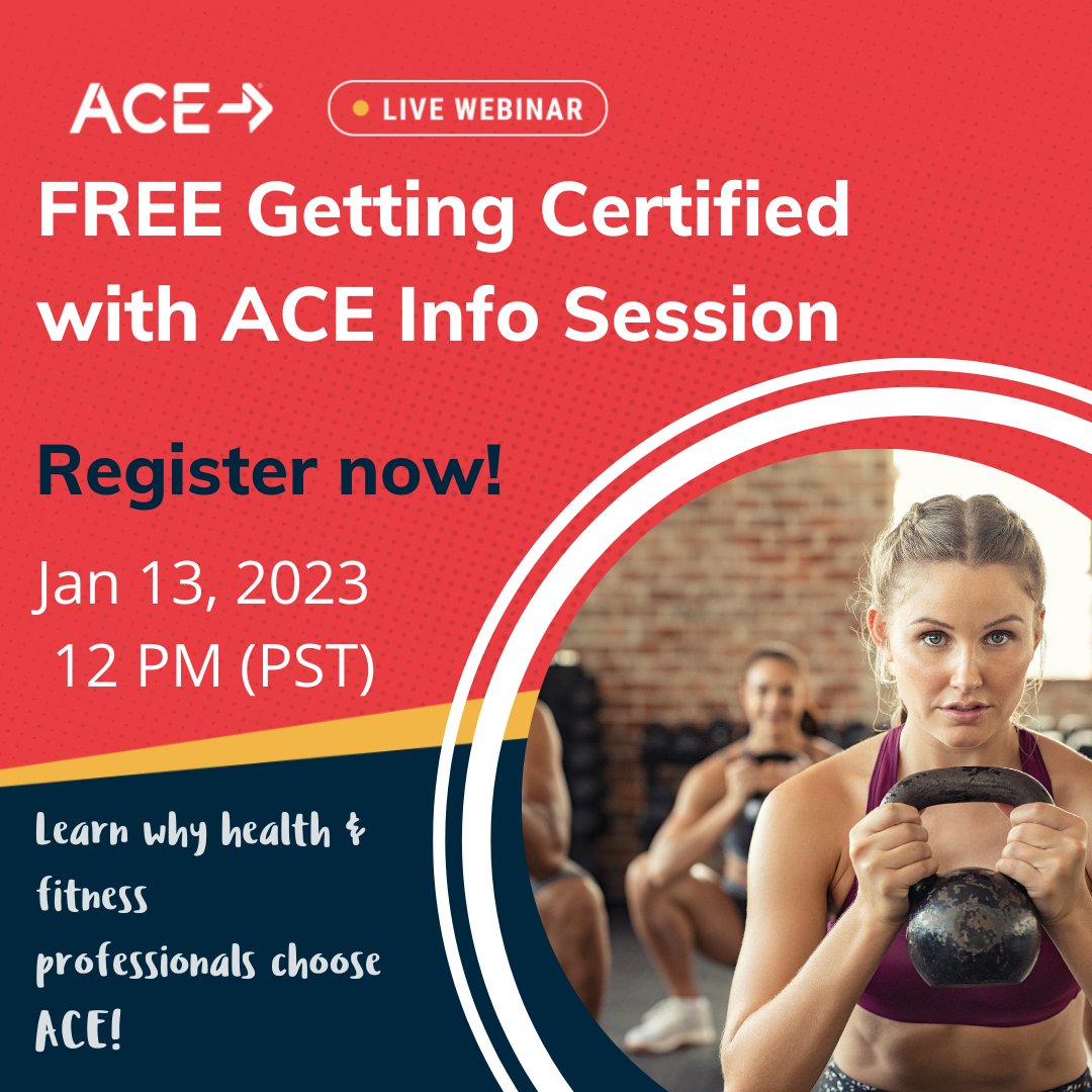 acefitness's tweet photo. Thinking about giving yourself the gift of an ACE certification? ๐
You can learn more about why our NCAA-accredited certifications are the most trusted in the industry at this upcoming free info session!
Register here: https://t.co/CHK68OEv2S
#acefitness #acecertified https://t.co/7AthEXH73p