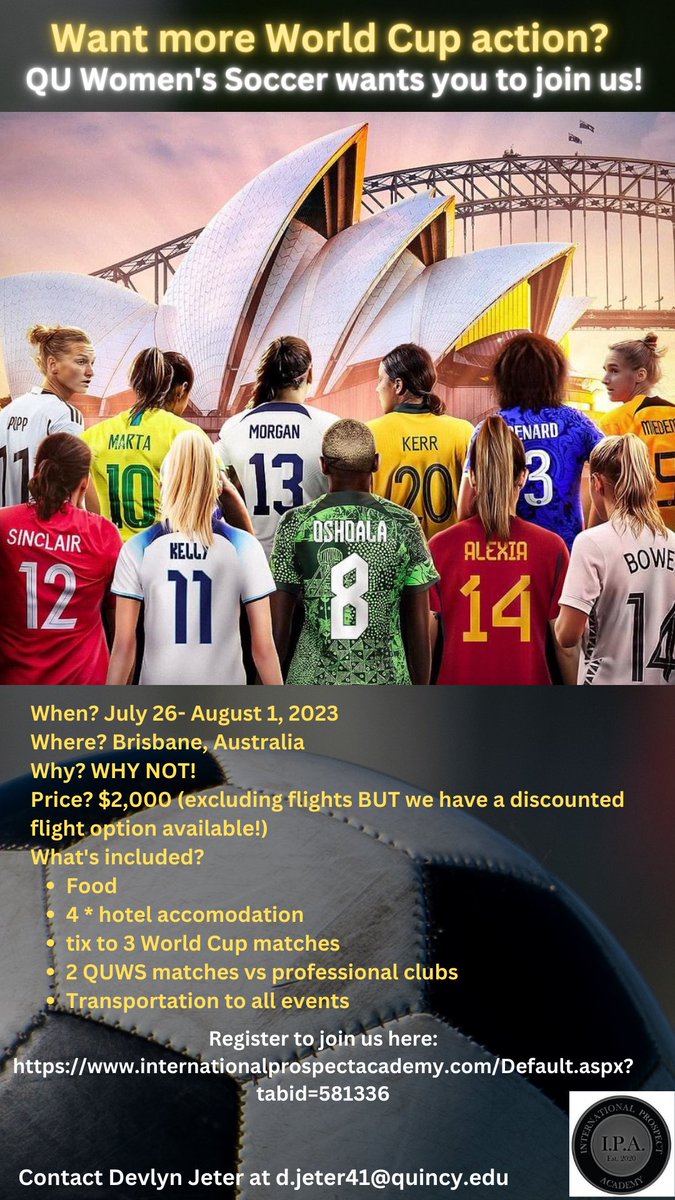 QUHawksWSoccer's tweet photo. Come with us!! Email d.jeter41@quincy.edu for more info! https://t.co/wUxT0Eij07