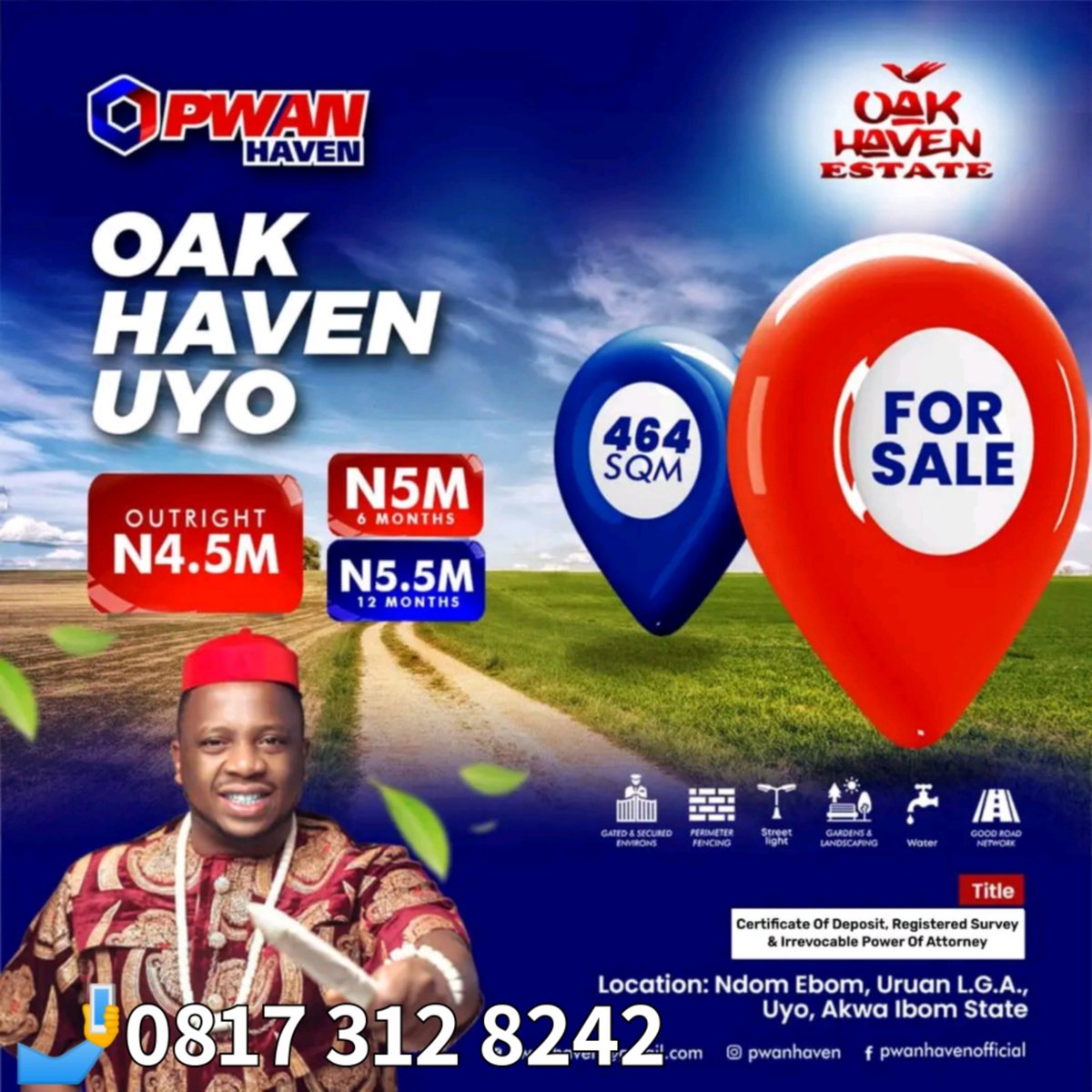 PwanHomesInvest's tweet photo. Invest in OAK HAVEN ESTATE #Uyo #AkwaIbomState with an #INITIALDEPOSIT of ₦500k & balance over 12months.
#PROMOPRICE 464m² @ ₦5m Outright
DM @ 🤳0817 312 8242
@StreetofAkure1 @haqiru @abujaRENetwork @joetsai1999 @freerealtor @ChimmyProperty @brent_res @Mr_Thankgod_TK https://t.co/BtmBME7j1n