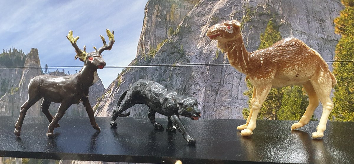 TetZoo's tweet photo. Included in the lot are these: a deer, panther and camel. Not Britains, and entirely new to me. I reckon they're #Timpo, and from a range that I'm only starting to collect now. #animalfigures https://t.co/E6miR9tPKB