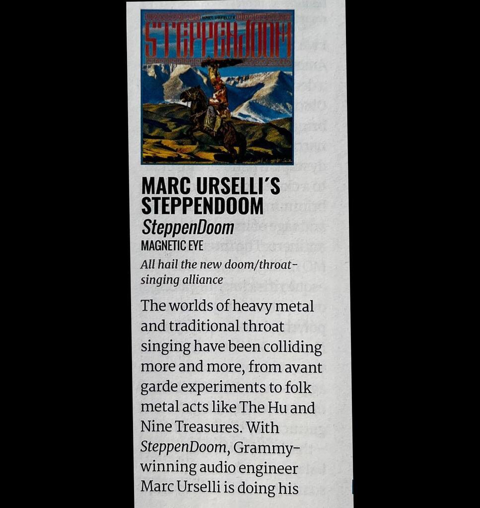 MarcUrselli's tweet photo. I would like to thank writer #AlexDeller and #MetalHammerUK @metalhammeruk for the support and the positive review of my new production #SteppenDoom that came out on #MagneticEye @magneticeyerecords https://t.co/HwGNeSvdbS https://t.co/WuPPR0kdYf