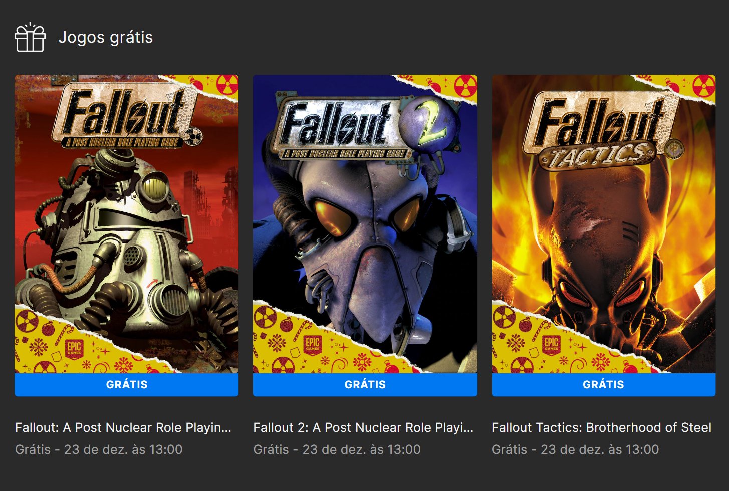 iannzits on X: #OFF: Um é pouco, dois é bom, três é demais! ☢️ Os jogos  Fallout, Fallout 2, e Fallout Tactics estão GRÁTIS na Epic Games Store até  amanhã (23), às