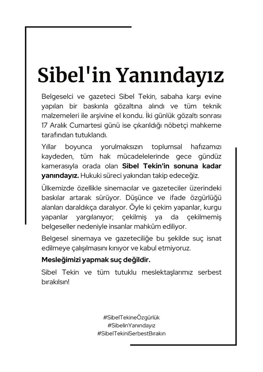bachriye's tweet photo. #sibeltekineözgürlük #sibelinyanındayız #sibeltekiniserbestbırakın https://t.co/18CQEeZqAc