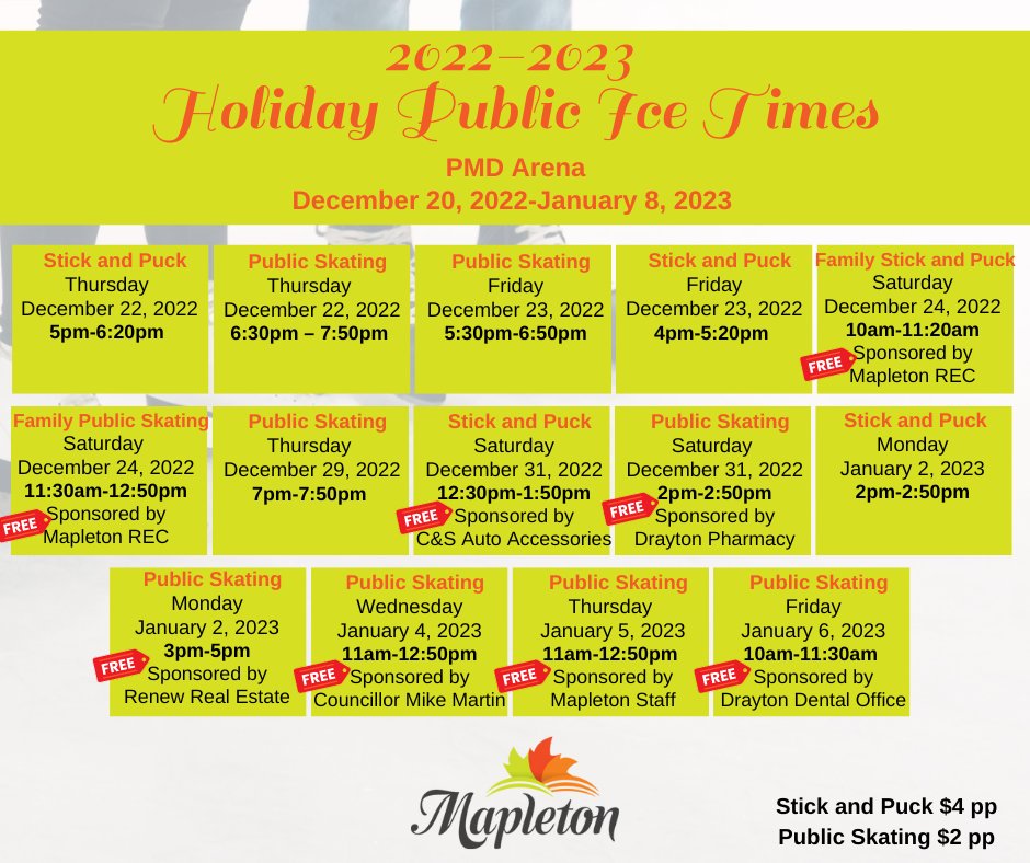 MapletonTwp's tweet photo. We have more FREE ice times over the holiday season!! 
Get your skates ready to enjoy some free fun!

#MyMapleton #MapletonProud https://t.co/6w9pRJgTyo