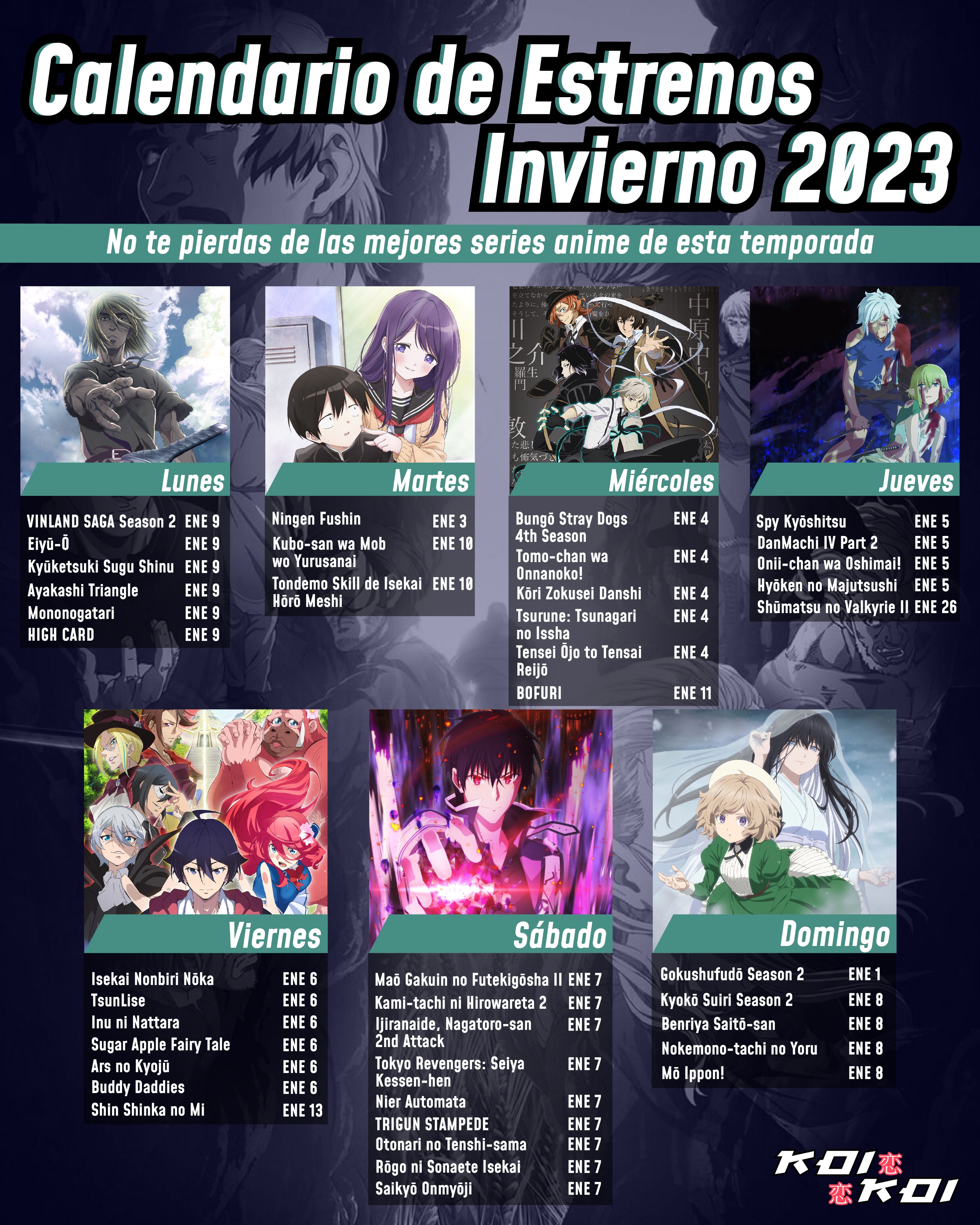 Kudasai on X: Te presentamos la programación para la temporada de Invierno- 2023 (Enero-Marzo), así como las plataformas que distribuirán cada una de  estas series. ¿Cuáles son los animes que estarás siguiendo cada