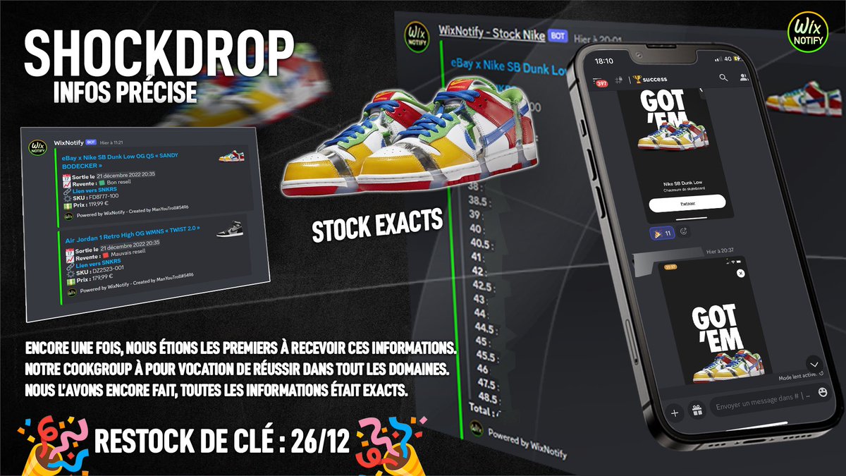 🏆WIXNOTIFY🏆 toujours en avance sur les autres.

RESTOCK PRÉVU LE 26/12 SUR DISCORD
wixnotify.com/discord

Ceci sera le dernier restock de l'année et l'un des plus gros depuis l'ouverture.

🚀