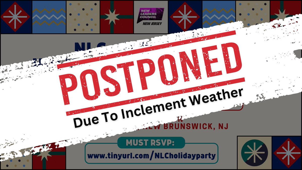 NLC_NJ's tweet photo. ⚠️ IMPORTANT UPDATE ⚠️ 

Due to the impending inclement weather, we are postponing our Holiday Party and Toy Drive.

Please be on the lookout for a rescheduled date in the new year.

Have a safe and Happy Holidays! ✨ https://t.co/wHe8u69c2w