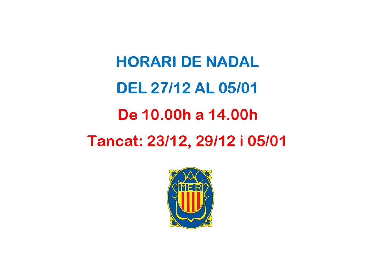 Horari festes de Nadal. Bones festes!
