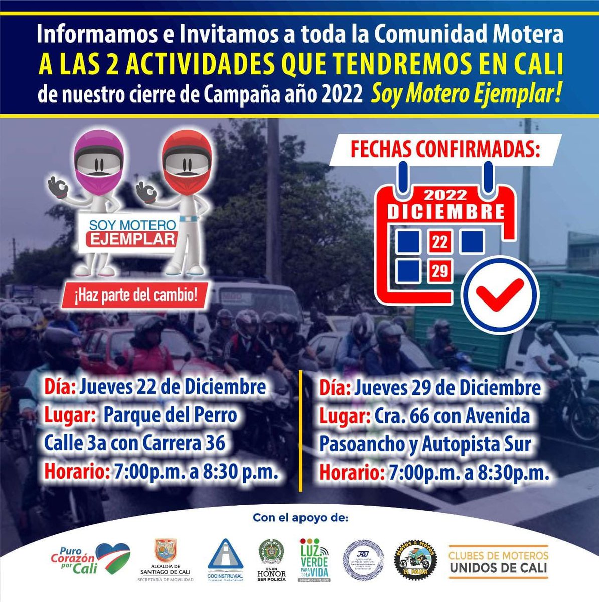 meligovel's tweet photo. Seguimos dándole Luz verde a la vida con nuestras iniciativas ciudadanas y territoriales, la campaña Soy Motero Ejemplar en este final de año estará en el Parque del Perro y en la Carrera 66 para reconocer a todos los actores viales con @MovilidadCali por una #MovilidadParaLaVida https://t.co/ZcrXuRJEJd