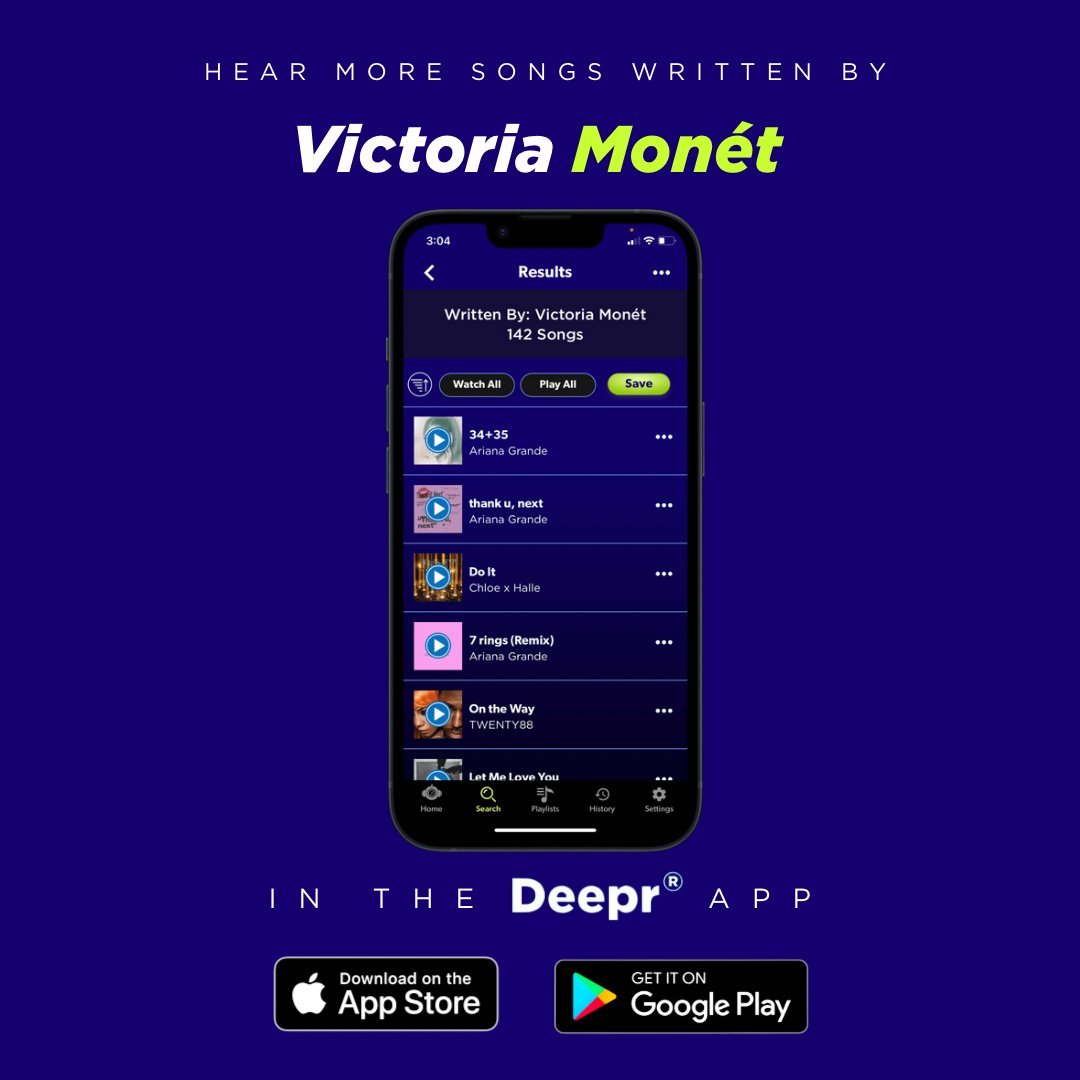 DeeprMusicApp's tweet image. #GoDeepr and discover the rest of Victoria Monét’s discography with the Deepr App 📲

🔗 Link in bio 

#VictoriaMonet #Songwriter #ArianaGrande  #BLACKPINK #ChloexHalle #Diddy #Music