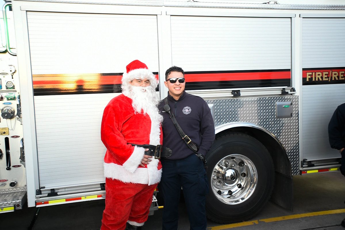 nmsu's tweet photo. ICYMI: #NMSU's Fire Department assisted Fireman Santa and his trusty elf in collecting letters from all the good little girls and boys on campus! https://t.co/5KBPR5qd7L