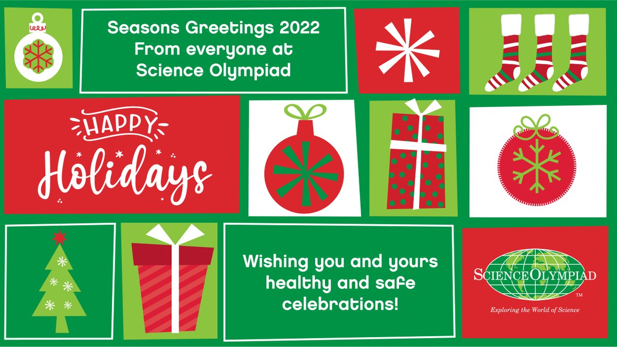 Wishing you a festive holiday season from all of us at Science Olympiad! We celebrate everything you do to make Science Olympiad special the whole year through 🌟