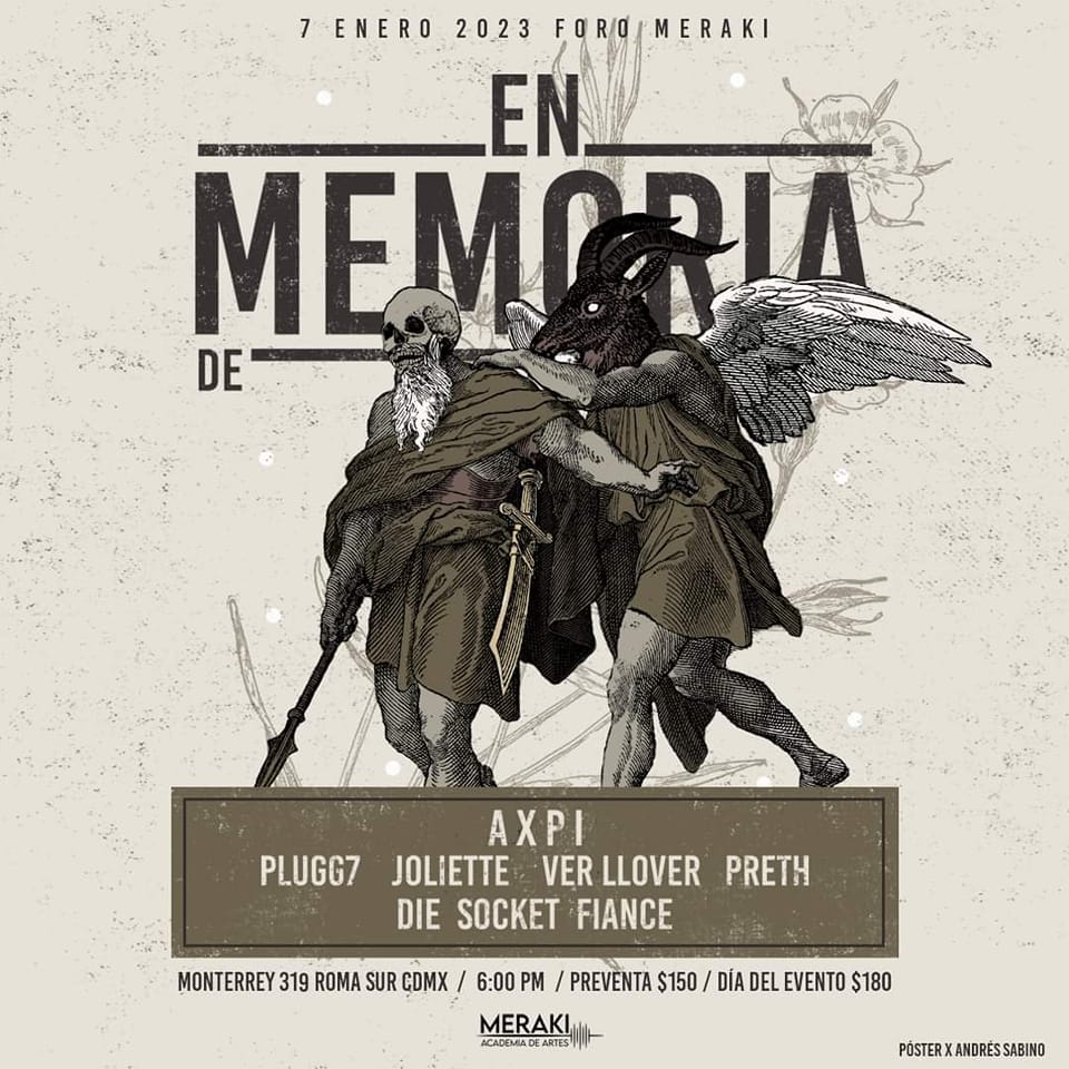 emedemedio's tweet photo. #Musica @axpirocks encabezan el concierto "En Memoria De", 07 de enero en Foro Meraki.
Estarán acompañados de Plugg7, Joliette, Ver Llover, Preth y Diesocket Fiancée.
#Conciertos #ForoMeraki #AXPI #PunkRock #Rock https://t.co/RygKoPl49F