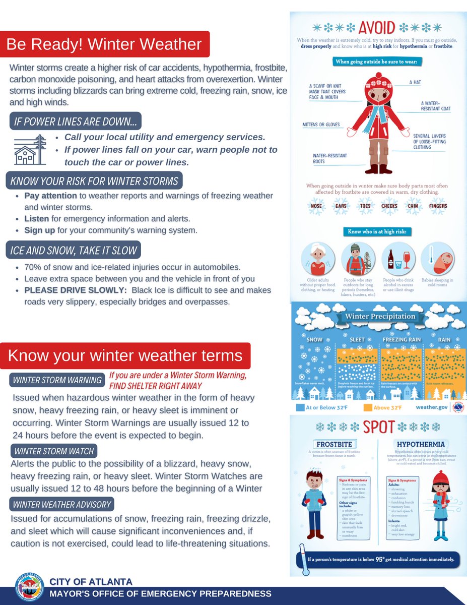 CityofAtlanta's tweet image. ⚠️Atlanta, now is the time to prepare for the incoming winter weather:
- Stay informed
- Check your emergency supplies
- Stay off the roads, if possible
- Limit time outside
- Protect pets
- Sign up for NotifyATL alerts: onelink.to/notifyatl
More tips➡️ ready.gov/winter