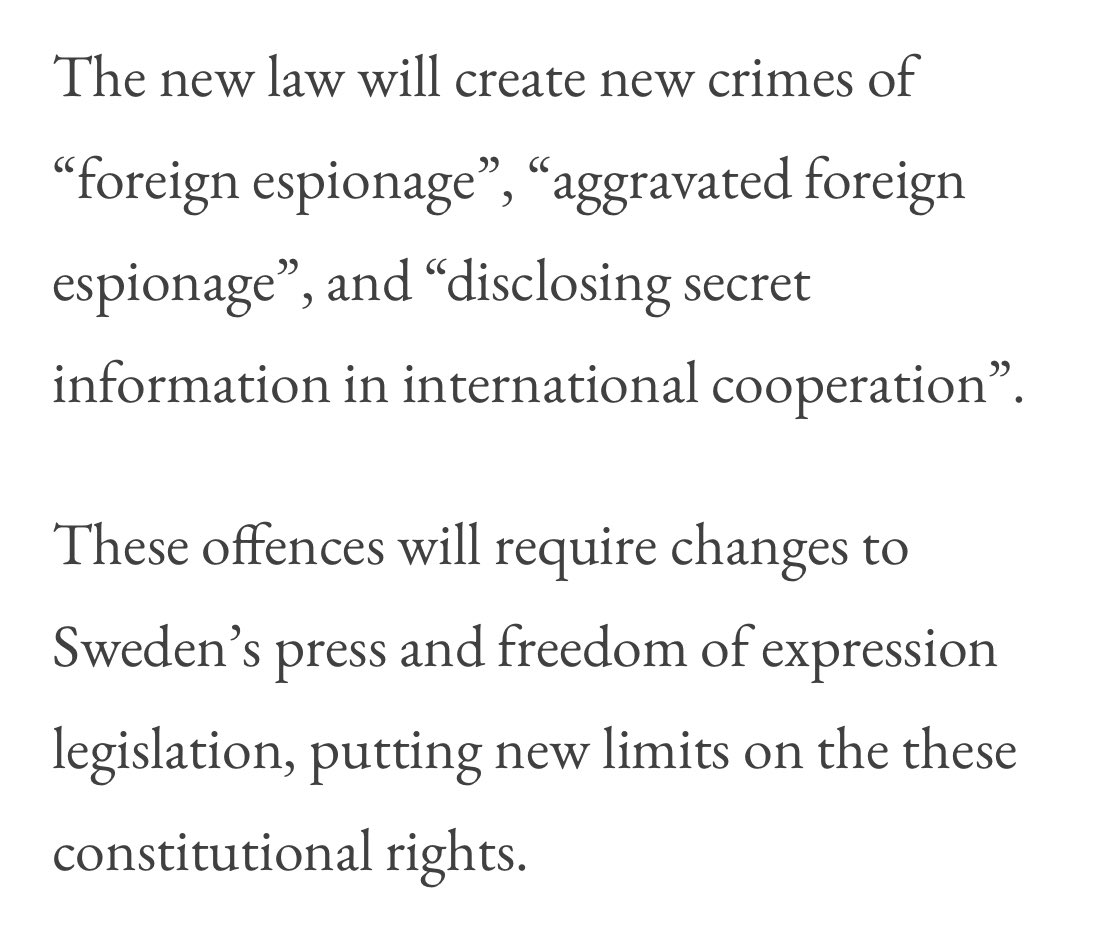 bidetmarxman's tweet photo. In 10 days, a new law in Sweden will come into effect which criminalizes any reporting or whistleblowing that could harm Sweden’s relationship with another country or organization.

Is it any wonder why they were put in charge of the Nord Stream sabotage “investigation”? https://t.co/eI81aRMnKO