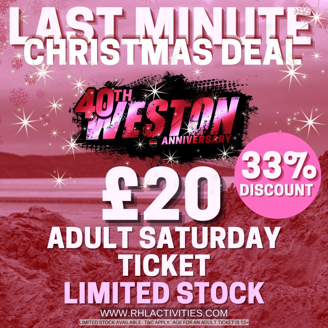 Searching for a last minute Christmas gift?

Why not purchase an Adult Saturday Ticket for £20.00 for the 40th Anniversary. Hurry though as limited stock available.

rhlactivities.com/store/tickets/…

#WBR #WBR23 #WBR40th #WestonBeachRace #BeachRace #SandRace #Dirtbikes #Sidecar #Quads