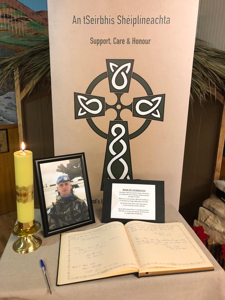 Members of 121 Inf Bn UNIFIL gathered together this morning to share in the funeral service of Pte Seán Rooney. Our deepest condolences go to Seán's family especially to his mother Natasha, whose brave words have inspired us to continue our mission in Seán's memory