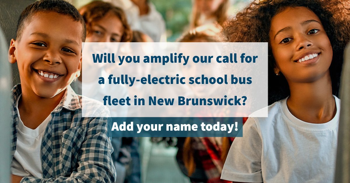 We’re calling on the #NB govt to follow #PEI's example by committing to a fully-#electricschoolbus fleet over the next 10 years. Help us #NewYear2023 on the right foot by signing our petition to make it happen for New Brunswick students!

✍️ Add your name: bit.ly/3LmXArm