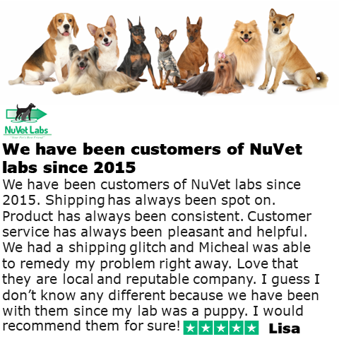 Lisa has been a loyal customer for 7 years. Not only does she think NuVet Plus is 5 stars, but she thinks our Customer Service Team is also. Thanks to <a href="/Trustpilot/">Trustpilot</a> for letting her tell the world about us. #dogmom #nutrition #supplements