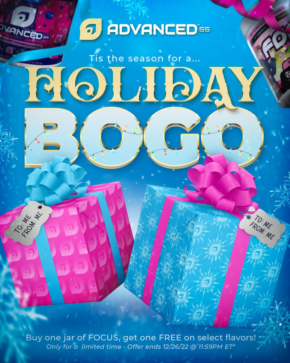Don’t miss THE Holiday BOGO! ☃

Buy one jar of FOCUS, get one select jar of FOCUS, ENERGY, or HYDRATION free! 

Get one for yourself and gift one to a friend (or keep it all for yourself 😈)

Gift now 🎁➡️ advanced.gg/pages/holidayb…