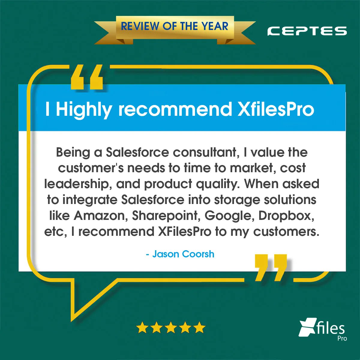 ceptessoftware's tweet photo. Presenting you the next ‘Best Review of the Year!’ Thanks a million for recommending #XfilesPro to your customers, Jason!
Explore more testimonials: https://t.co/kCG8vzkoQM
#reviewoftheyear #happycustomer #customertestimonial #customerfeedback #AppExchangereview #Salesforce https://t.co/bmgooHTEVF