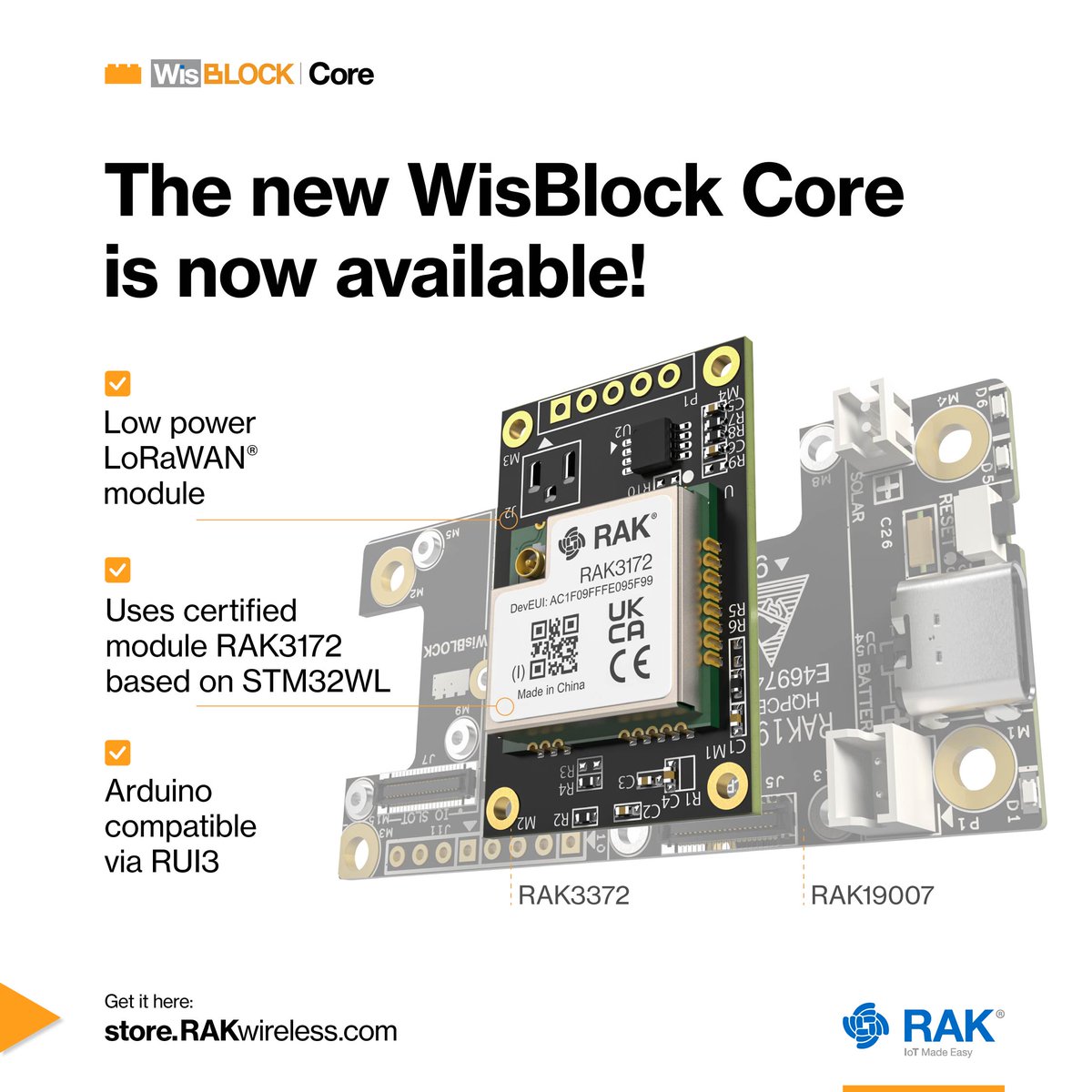 RAKwireless's tweet photo. The #WisBlock Core module helps you develop #LoRaWAN applications, based on the #STM32 chip family with a LoRaWAN transceiver. It includes everything needed to connect any WisBlock board and is easy to program using #ArduinoIDE with #RUI3.
Get it here👉 https://t.co/wGyZXjaxHG https://t.co/aE7r7KocQy