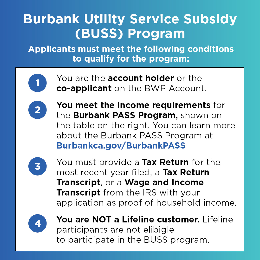 BurbankH2OPower's tweet photo. BWP offers Burbank Utility Service Subsidy (BUSS) Program, which can offer a monthly 12% discount on electric service to income-qualified residents.
For more information, visit https://t.co/3VJCiVaAc2
#bwp #burbankwaterandpower #burbank #bussprogram #assistanceprogram https://t.co/k0iYGq4eYM