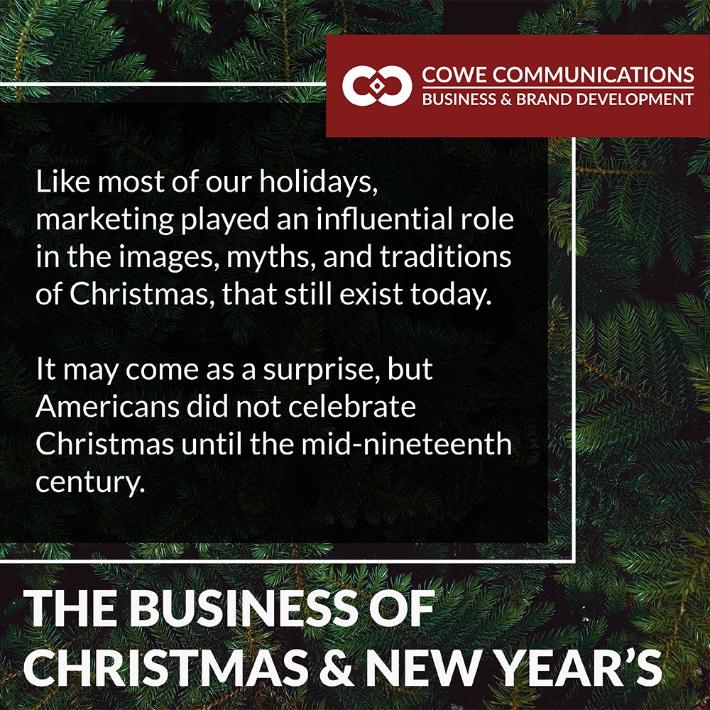CoweOfficial's tweet photo. Marketing influenced the images and myths of Christmas. Ads in women’s home magazines contributed to the widespread popularity of Christmas lore while Coca-Cola's marketing cemented the image of  Santa.
Read about the business of these holidays on our blog https://t.co/2xaPf58DK7 https://t.co/1bwyLDWHRf