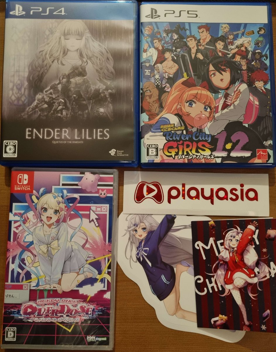 Projectvideoga1's tweet image. Imported games arrived today yaaay!

#EnderLilies #RiverCityGirls2 #NeedyGirlOverdose #playasia