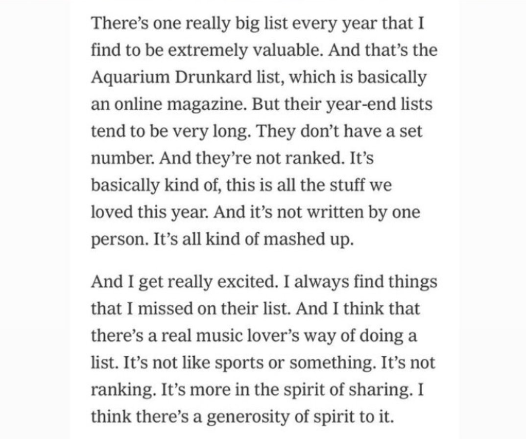 Some dude named <a href="/JeffTweedy/">Jeff Tweedy</a> gets what we're trying to do over on <a href="/aquadrunkard/">aquarium drunkard</a>. nytimes.com/2022/12/22/opi…