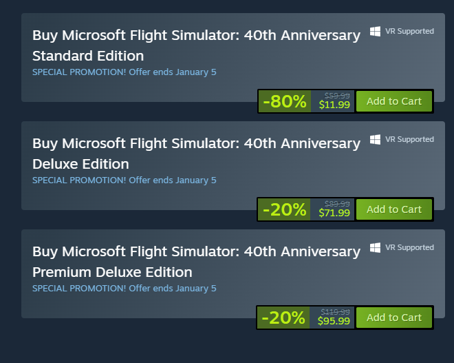 Wario64 on Twitter: "MS Flight Sim Standard 80% vs 20% off other