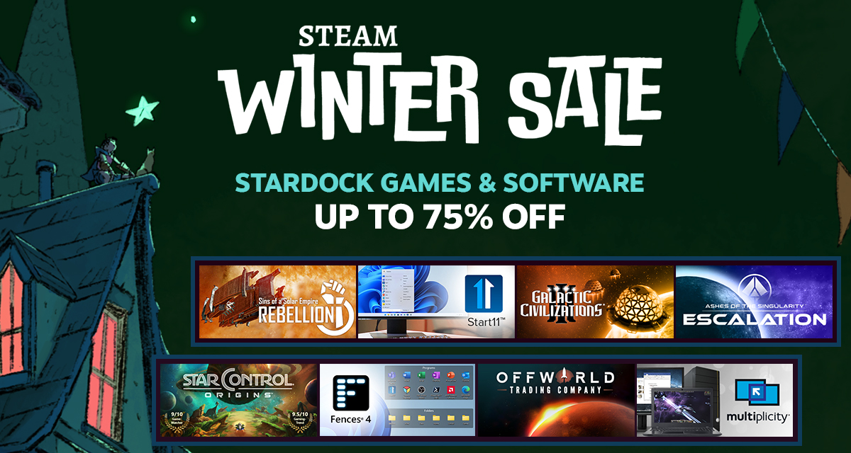 It's time for the @Steam Winter Sale! Save up to 75% off Stardock games, software, DLC, and expansions from now till 1PM 1/5/23. stardock.com/games/article/…