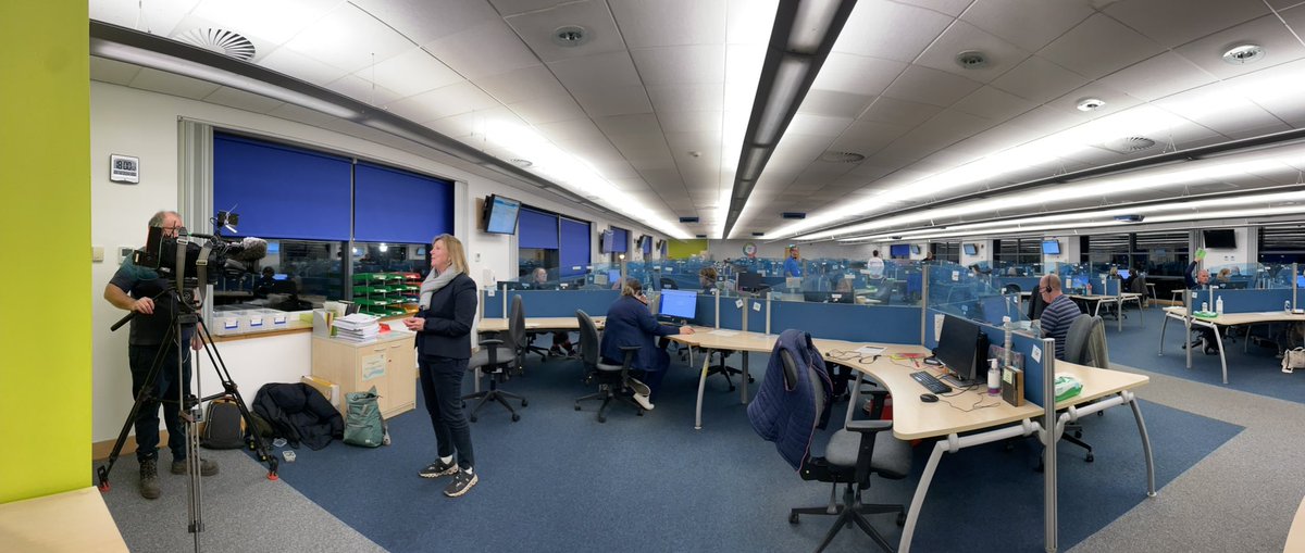 NHS24's tweet photo. Thanks to our colleagues at our east contact centre for hosting @BBCLisaSummers in a live link tonight on the NHS, as we prepare for the festive period. #nhsscotland #healthyknowhow https://t.co/WmZCg9QlDp