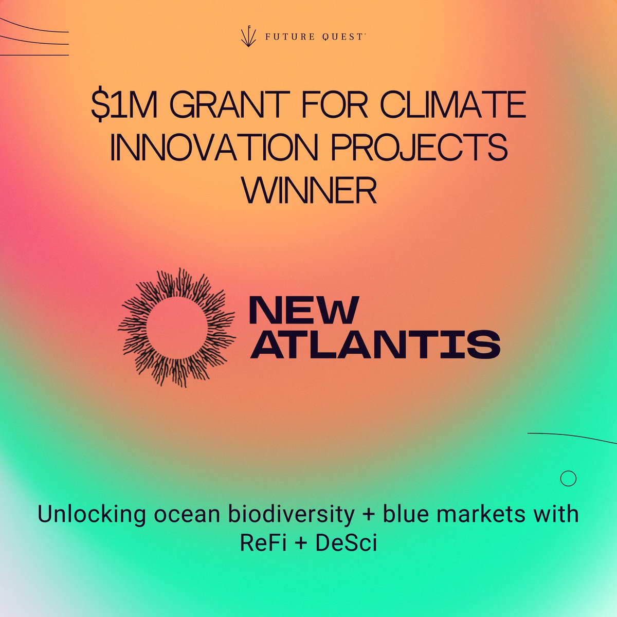 We are proud to support the innovative work of NewAtlantisDAO and congratulate them on being one of the winners of our $1M Grant Pool!🌱 

<a href="/NewAtlantisDAO/">NewAtlantis</a> is an ocean regen focused on protecting marine biodiversity. 🌊  

Learn more: discord.com/invite/NewAtla…