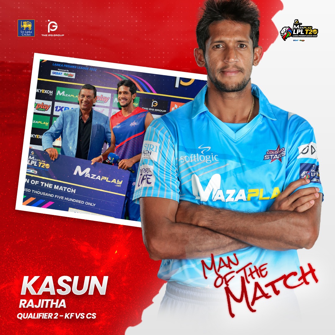 LPLT20's tweet photo. The Man of The Match - Kasun Rajitha! 👏🏻
Tickets @Daraz_lk
@maza_play @1xBatSporting @fairplay__news   @officialskyexch  #CBLMunchee  #Daraz #BJSports #nipponpaintlk  @Toyamsportsltd  @tigerexch  @srilankavisit #Shaktea  #AmericanPremiumWater @Dafanewsindia
#LPL2022 https://t.co/G7bkxFwA62