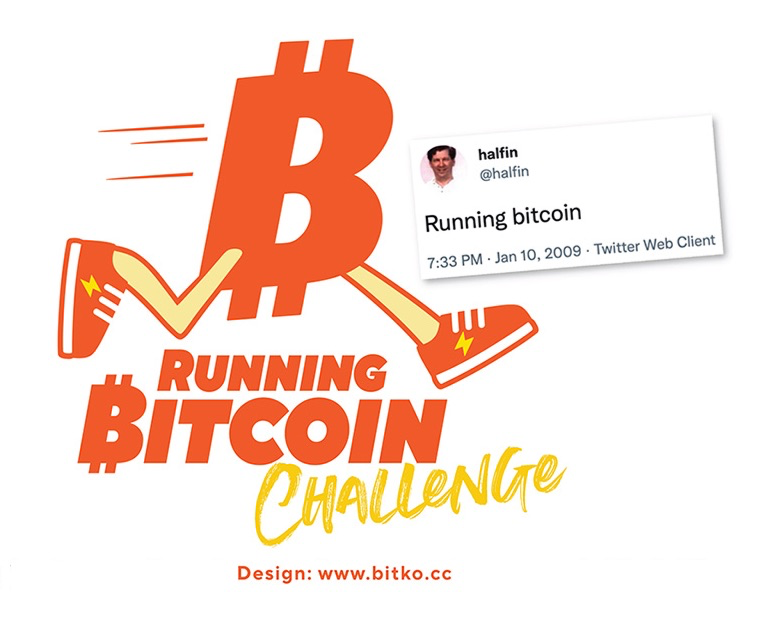 RunningBTC21k's tweet photo. Welcome to the official Twitter account for the Running Bitcoin Challenge, January 1-10! Join us in honoring the legacy of Hal Finney while raising funds for ALS research and care. #RunningBitcoin23 #HalFinney #ALS #RunningBitcoinChallenge https://t.co/aXzTTczIHs