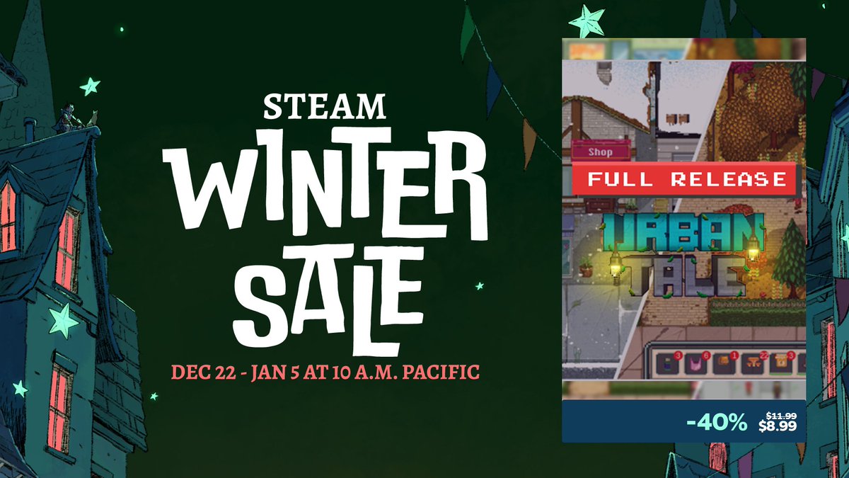 Steam Winter Sale is here! 🥳#Steam
Urban Tale is 40% off during this sale! Marry Christmas everyone! 🎁
store.steampowered.com/app/1000770/Ur…

#madewithunity #indiegame #IndieGameDev #indiedev #indiegames #gamedev #gamedesign #videogames #pcgaming #RETWEEET #RetweeetPlease #Like