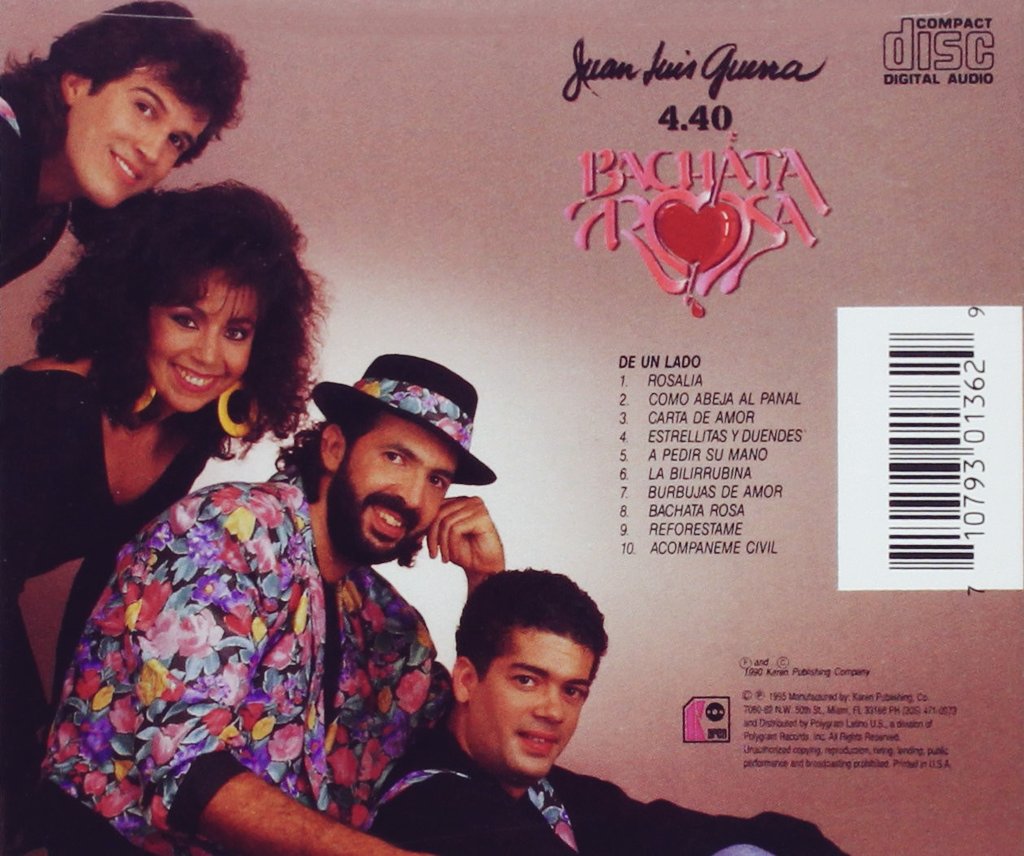 32 años de 'Bachata Rosa', el 5° álbum de Juan Luis Guerra y su 440. Disco ganador del Grammy Anglo, el más vendido y el más exitoso, pues le hizo recorrer el mundo. Entre los músicos aparecen Pichie Pérez y Gonzalo Rubalcaba. El ingeniero de sonido fue Jon Fausty, ing. de Fania.