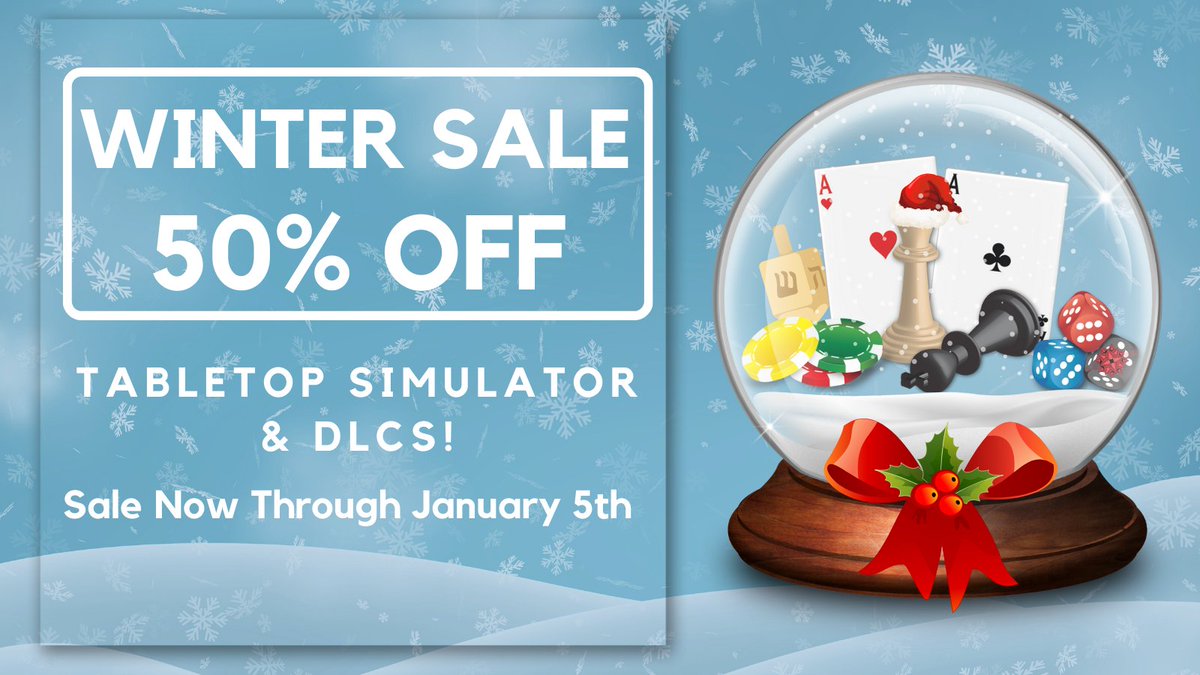 50% off Tabletop Simulator and all DLCs!

'Tis the season for some last-minute shopping! Take advantage of this deal from now until January 5th! So head over to the sale now- ow.ly/R1xI50M9W2R