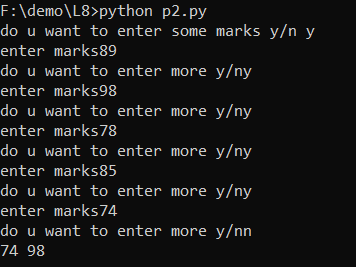 BhaktiAher6's tweet photo. Day 7 of #30DaysOfCode
✅Program for:
✔Read list of marks and print the lowest and highest marks
✔Read tuple of integers from the user and print on screen
✔1) names of all students 2)names of common students 3)students in java but not in js 4)students in js but not in java https://t.co/YFwsfa96xE
