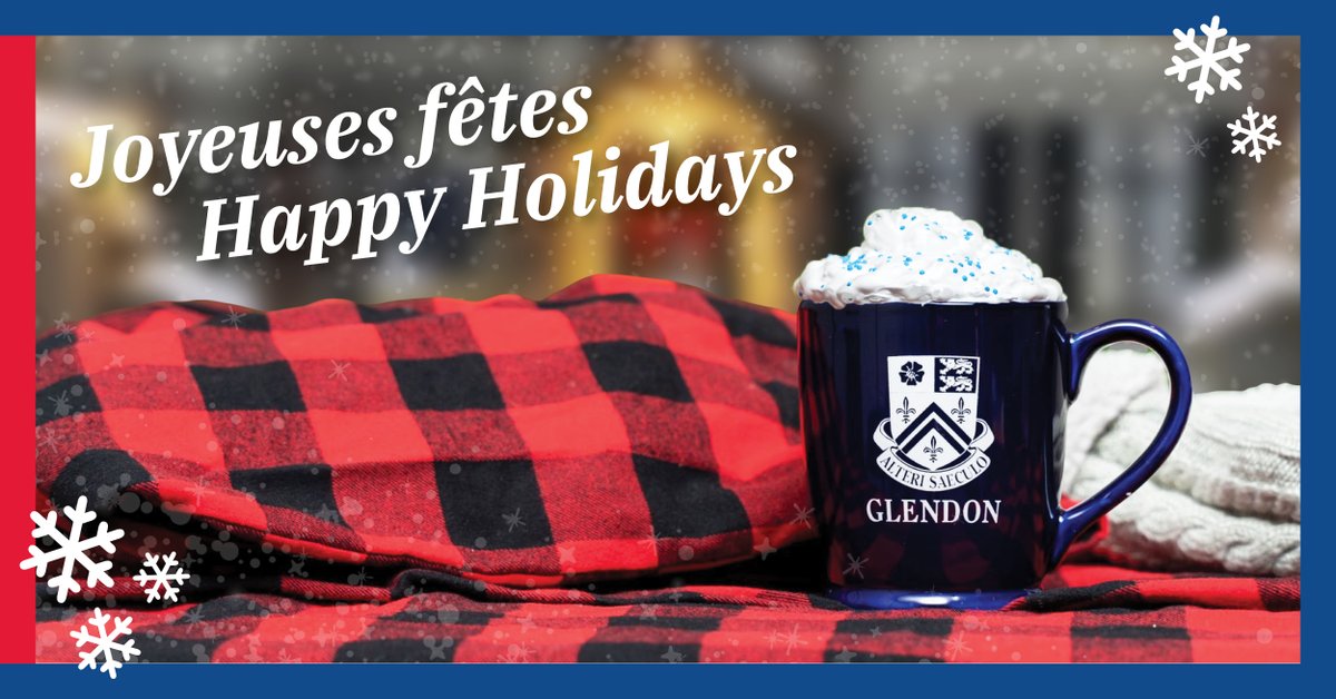 Happy Holidays to the #Glendon community. Please note our office will be closed Dec 23 through Jan 4. Take good care, Happy New Year, and see you in January! Prenez bien soin de vous et rendez-vous en 2023! #PeopleOfYU