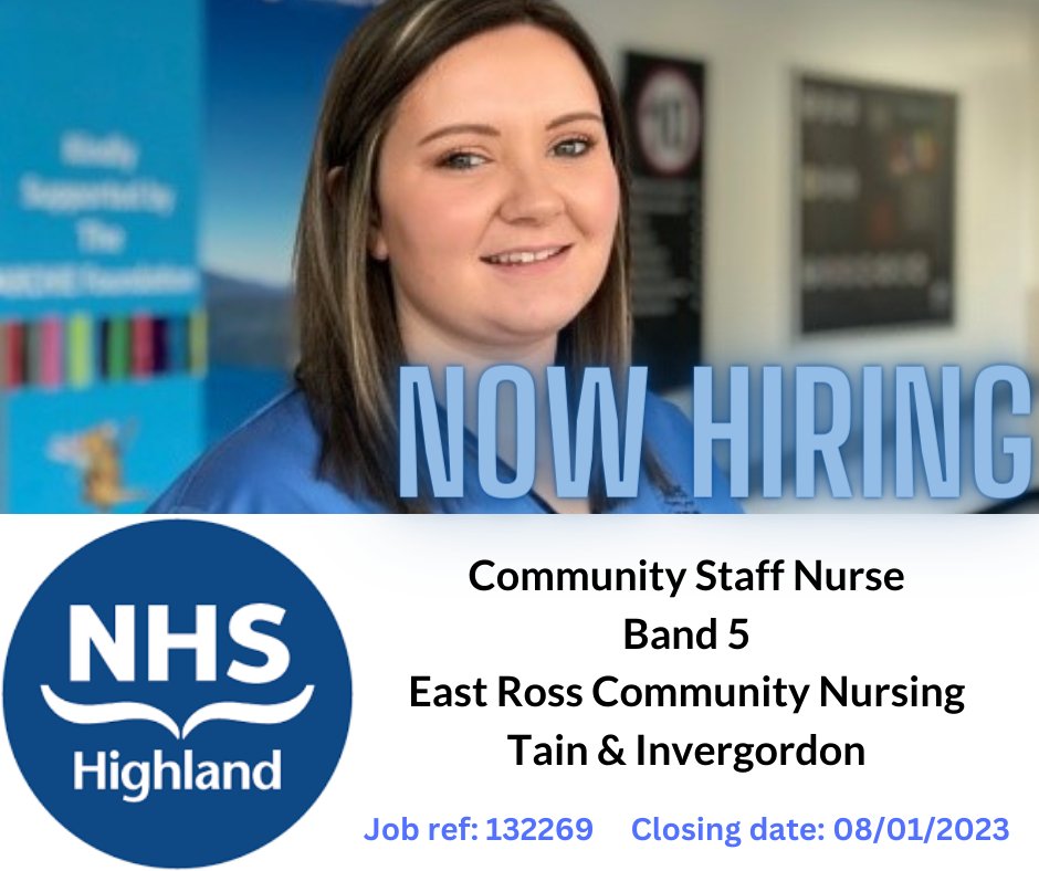 We are looking for a Community Staff Nurse to join the East Ross Community Nursing Team. An excellent opportunity to work within NHS Highland. #NHSHCareers #NHSH #TeamHighland @NHSHighland apply.jobs.scot.nhs.uk/Job/JobDetail?…