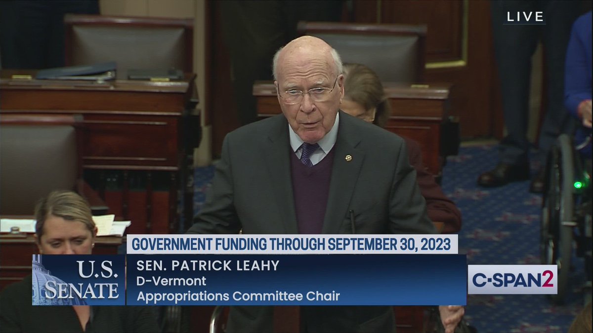 "I brought a lot of bills to the floor. This is the last one."-retiring Senate Appropriations Committee Chair Patrick Leahy (D-VT) ahead of the Senate final vote on the $1.7T omnibus spending package, funding the federal government through September 30, 2023.