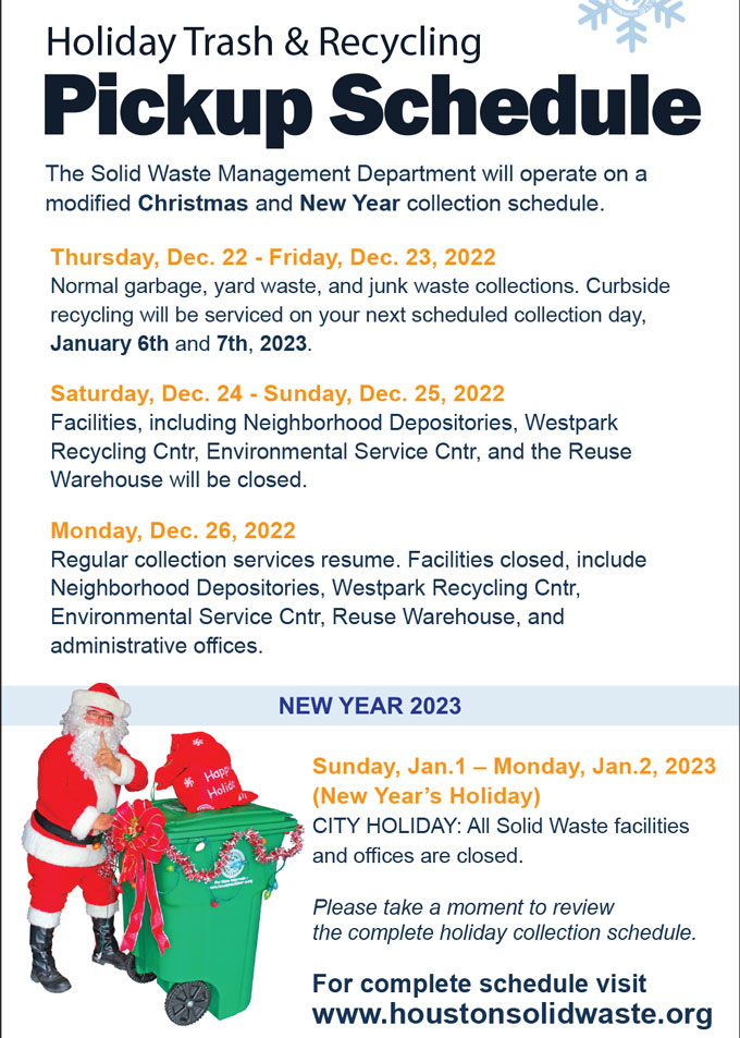 COH Solid Waste Mgmt on Twitter "For a complete Holiday schedule